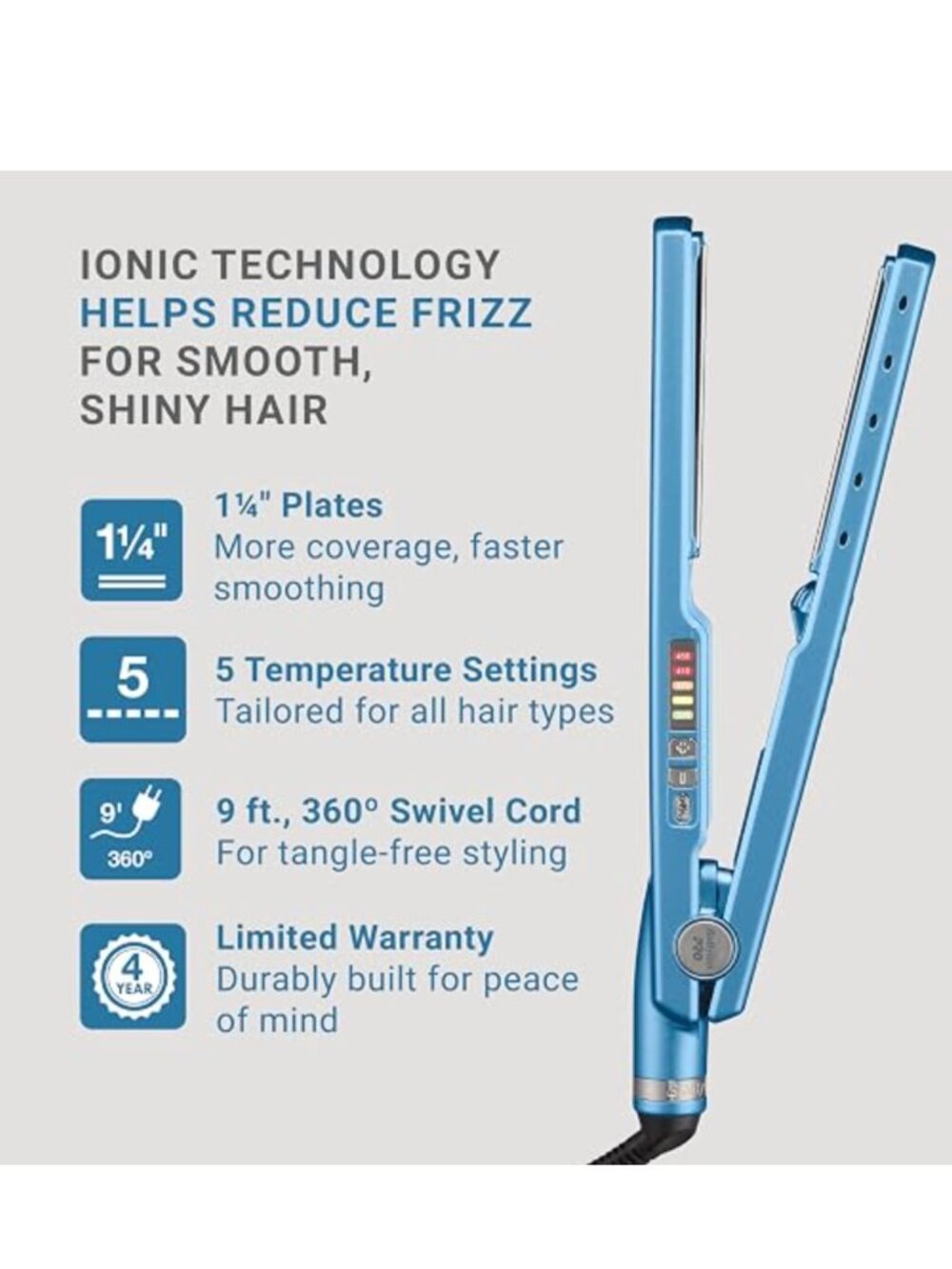 NEW BaBylissPRO 1.25" Digital Ionic Flat Iron Hair Straightener 1 1/4 Inch - Picture 7 of 7